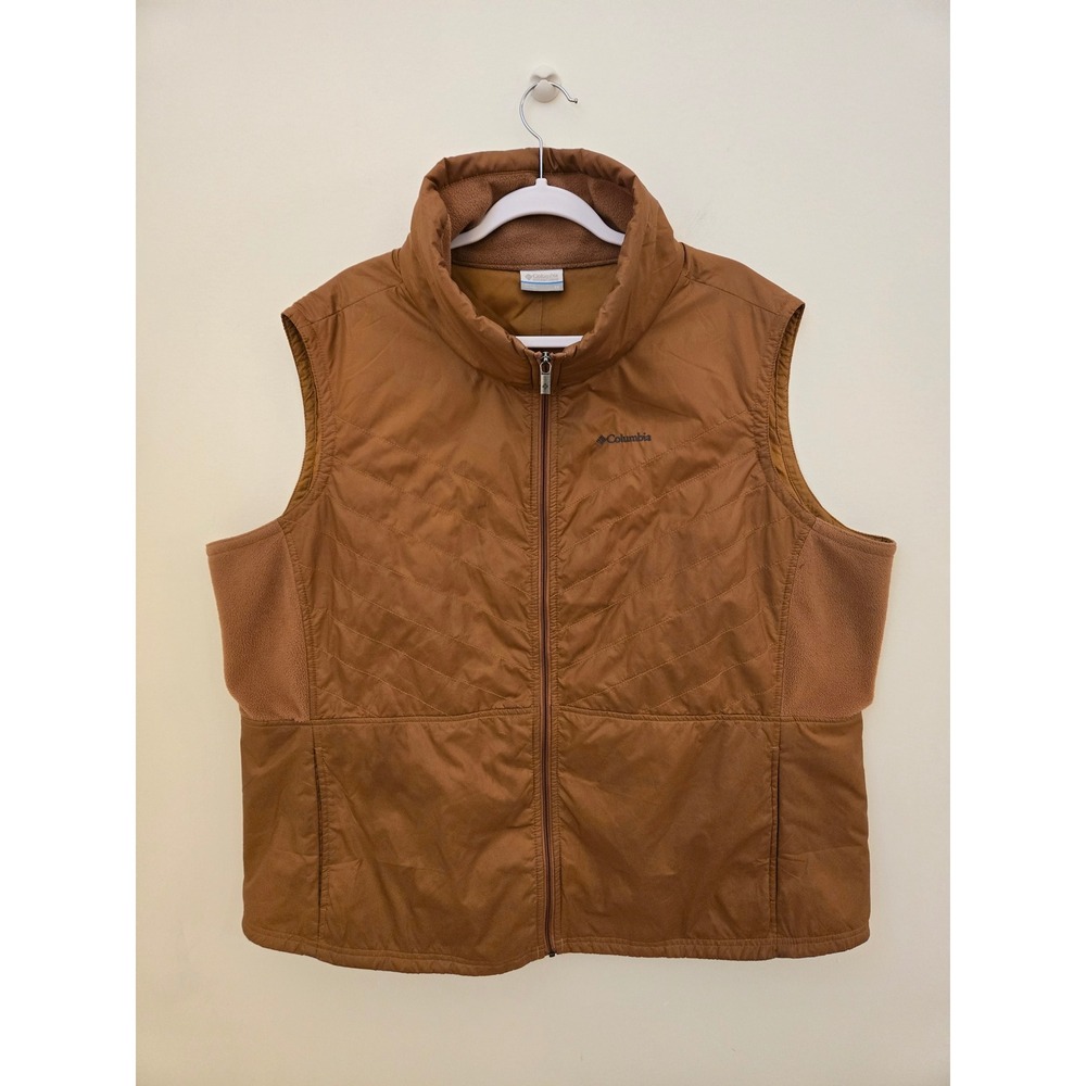 Columbia 3X Brown Quilted Fleece Hybrid Zip Vest Plus Size